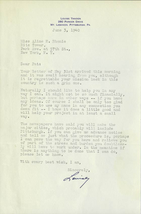 Letter from Louise Thaden, June 3, 1940 (Source: Roberts) 
